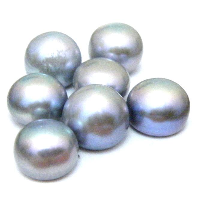 Grey 11-12mm Half Drilled Button Single Pearls